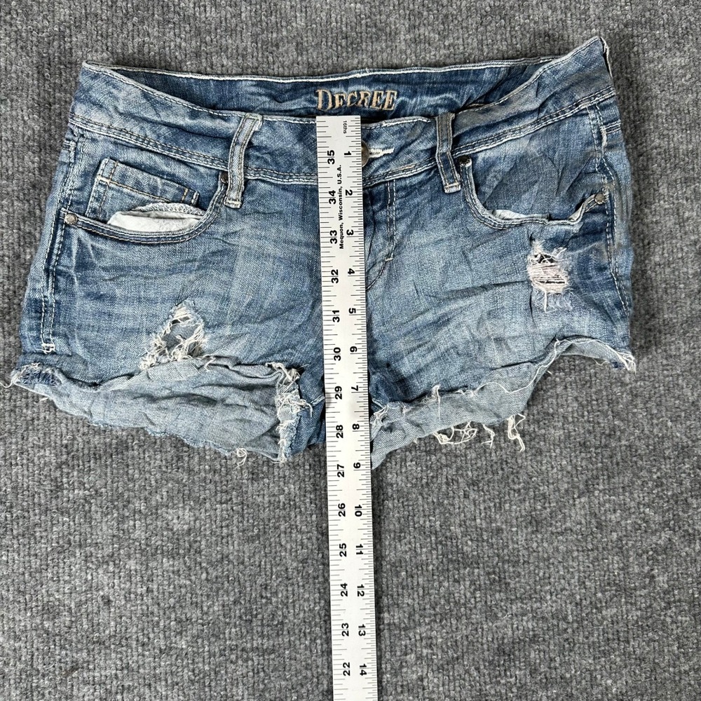 Decree Denim Shorts Womens Size 1 Blue Distressed Cutoff Low Rise Stretch Casual
